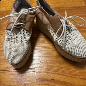 Jeffrey Campbell Crochet and Leather Platform Espadrilles